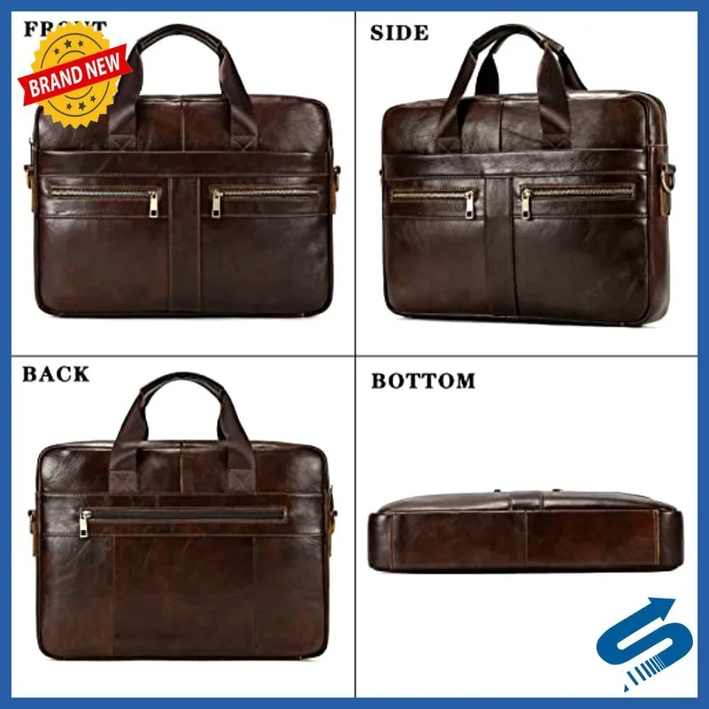 Genuine Leather Briefcase for Men, 15.6 Inch Laptop Business Travel Bag